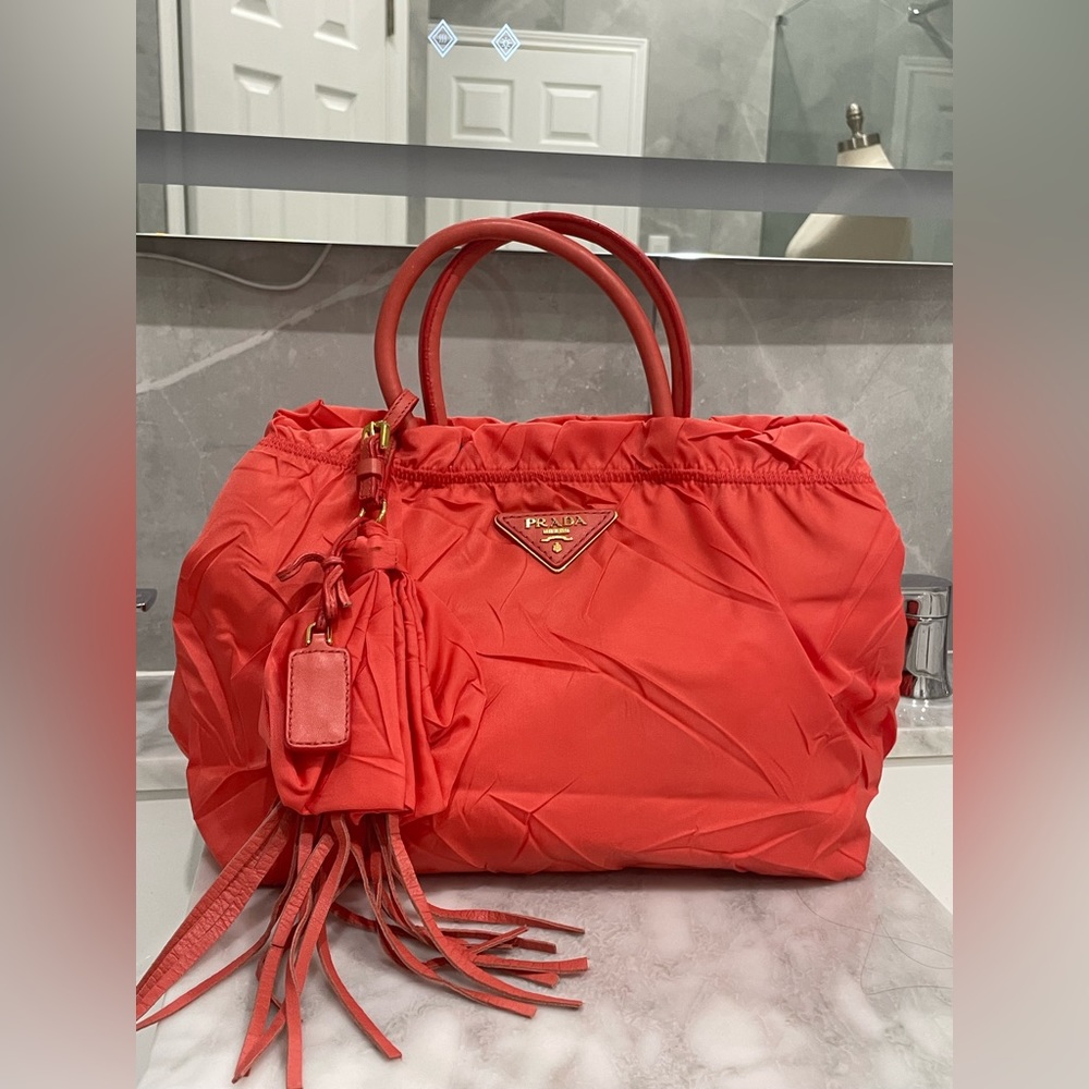 PRADA CORAL HANDBAG W14”x H9”x D6”